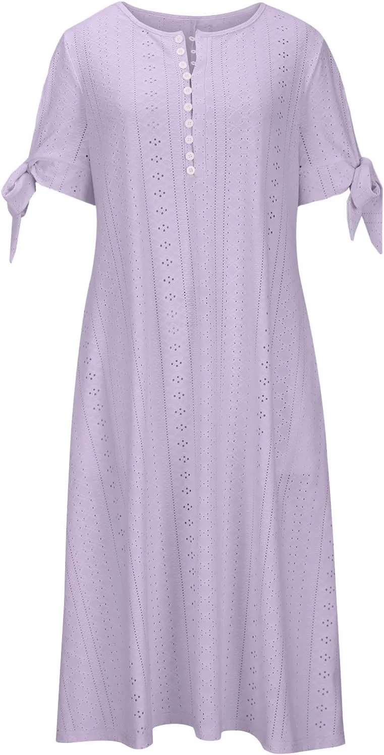 JIEMUXIU Maxi Dresses for Women 2025 Trendy Short Sleeve Eyelet Tshirt Long Dress Casual Summer Boho Beach Vacation Sundress
