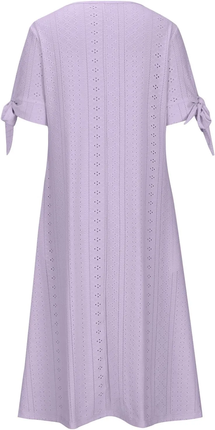 JIEMUXIU Maxi Dresses for Women 2025 Trendy Short Sleeve Eyelet Tshirt Long Dress Casual Summer Boho Beach Vacation Sundress