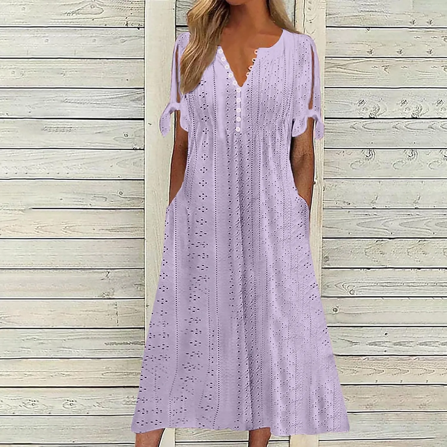 JIEMUXIU Maxi Dresses for Women 2025 Trendy Short Sleeve Eyelet Tshirt Long Dress Casual Summer Boho Beach Vacation Sundress