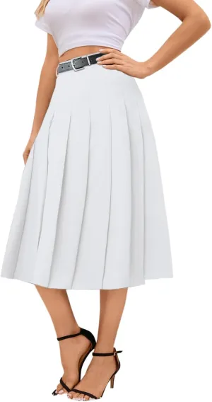 Joe Wenko Girls Womens High Waist Pleated Long Skirt with Pockets