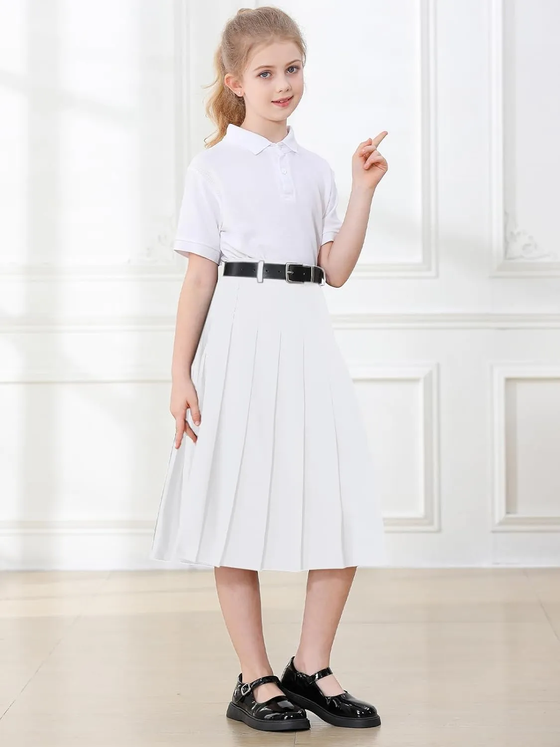Joe Wenko Girls Womens High Waist Pleated Long Skirt with Pockets