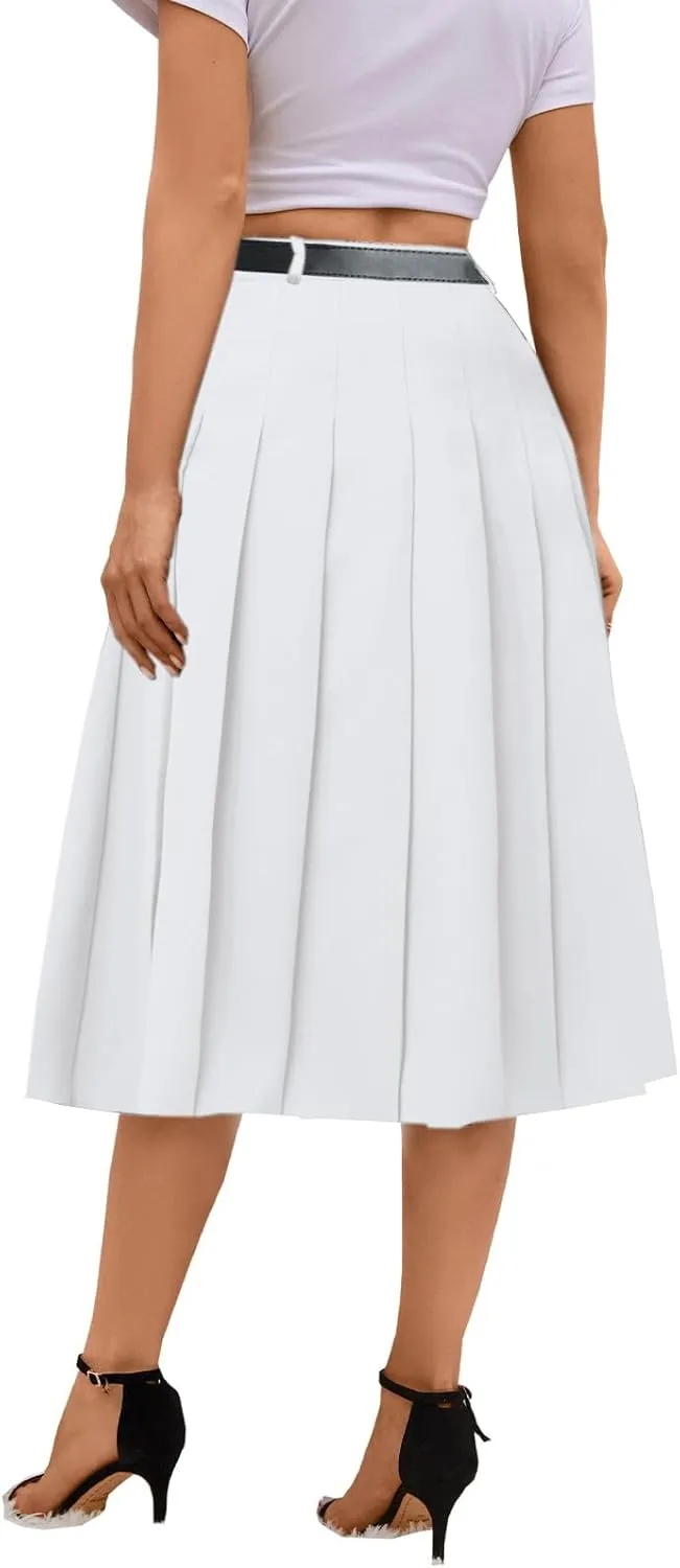 Joe Wenko Girls Womens High Waist Pleated Long Skirt with Pockets