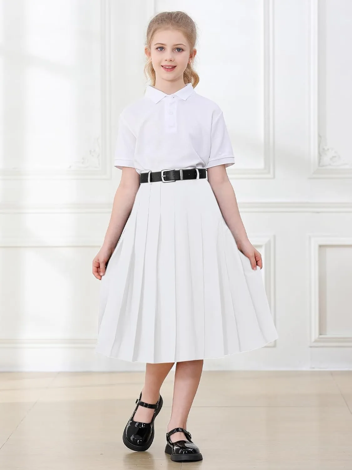 Joe Wenko Girls Womens High Waist Pleated Long Skirt with Pockets