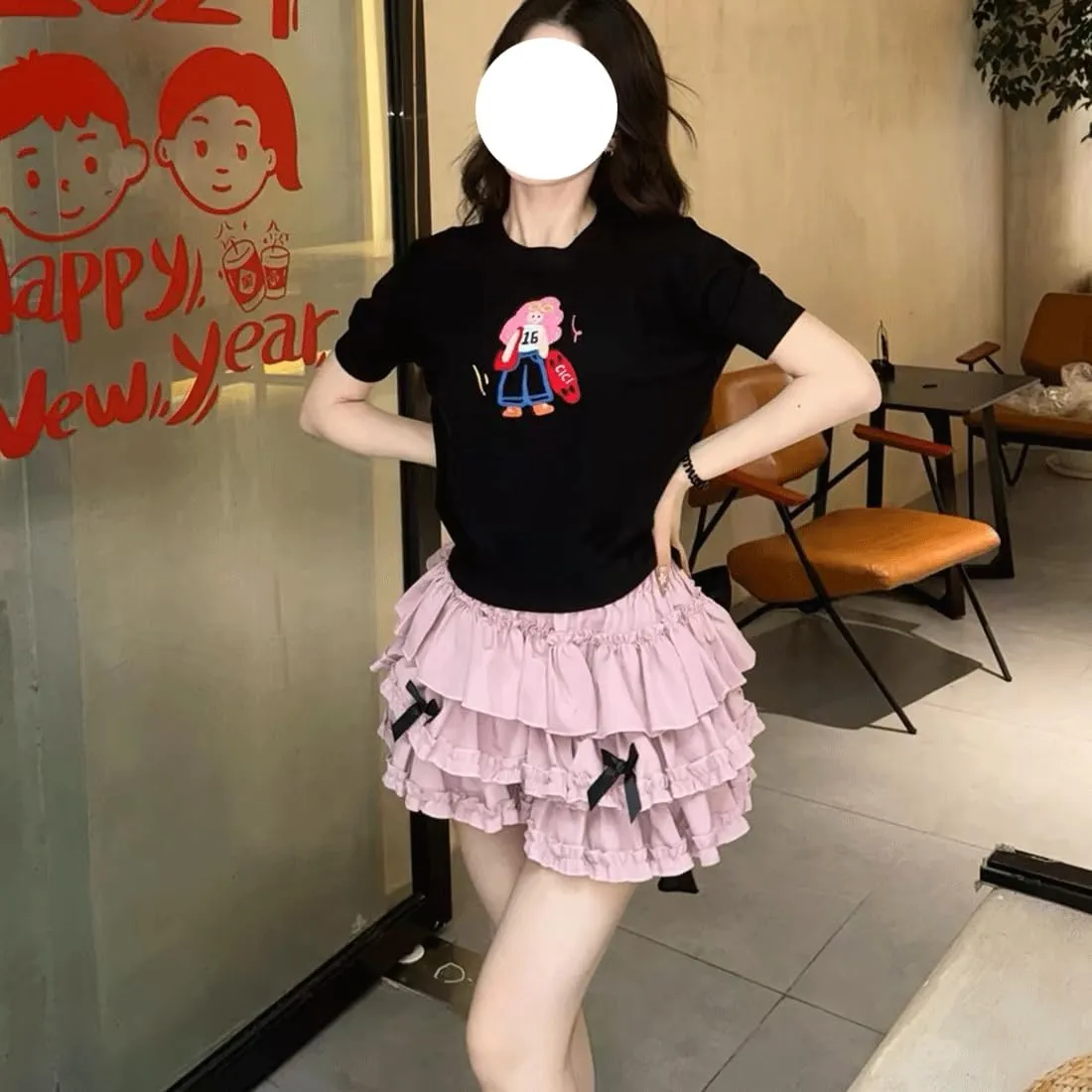 Kawaii Lolita Gothic Clothes Vintage Casual Elastic Waist Cute Bows Lace Trim Puffy Ruffle Layered Short Skirt