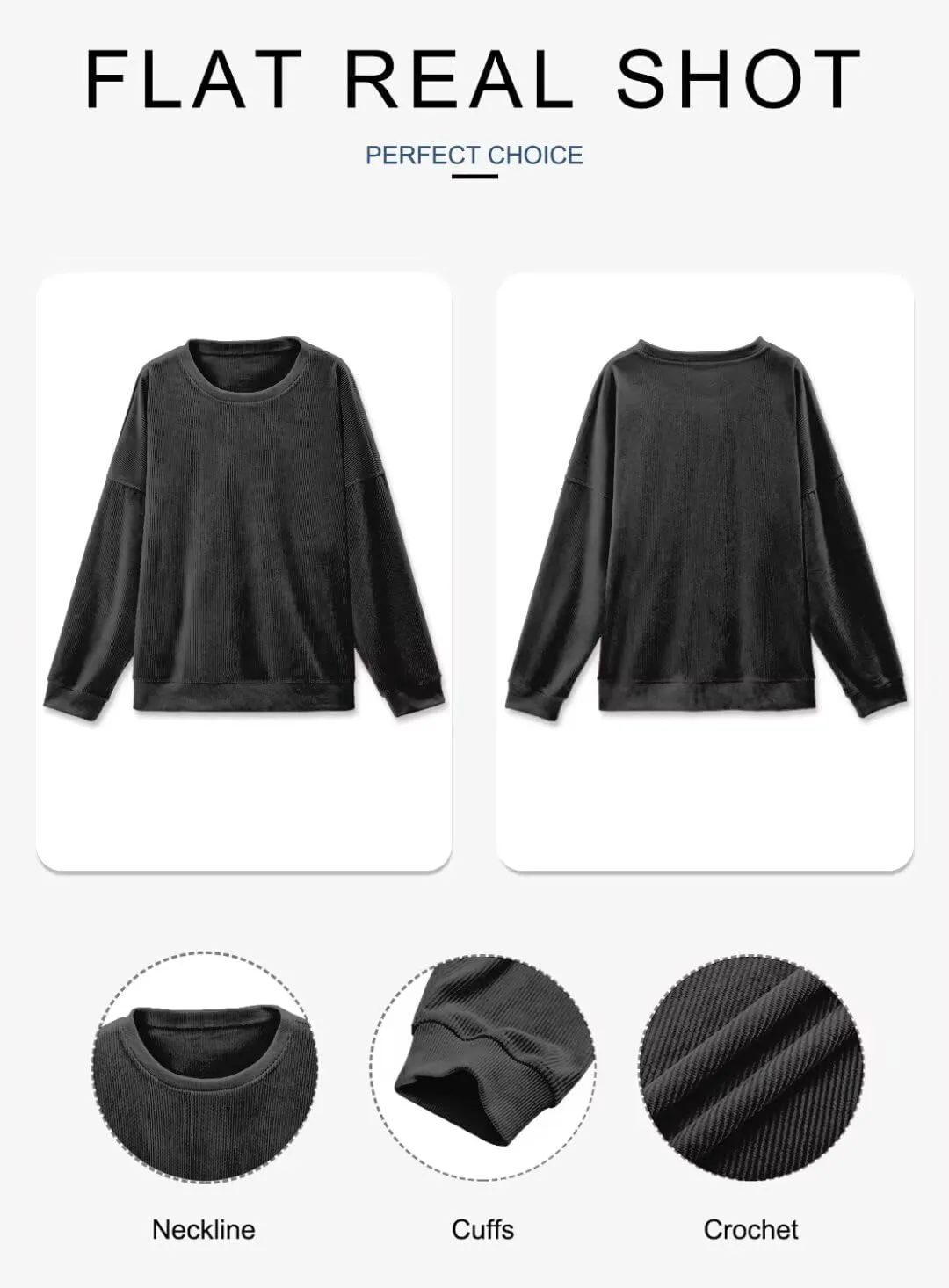 KISSMODA Women's Casual Long Sleeve Sweatshirt Color Block/Solid Crewneck Corduroy Pullover Cute Tops