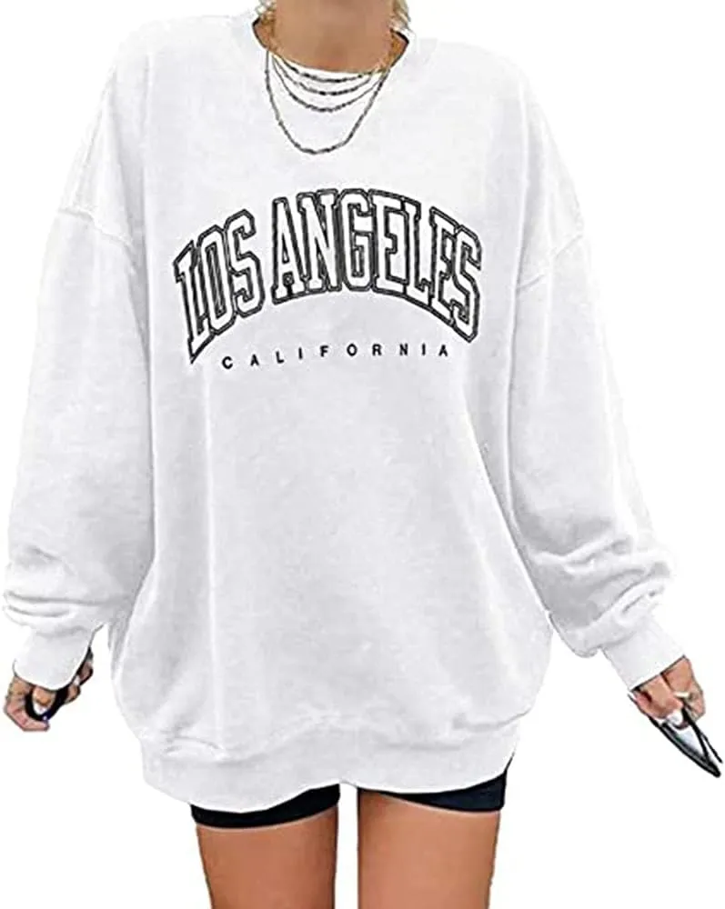 Langwyqu Women's Oversized Sweatshirt Los Angeles California Crewneck Long Sleeve Casual Loose Pullover Tops