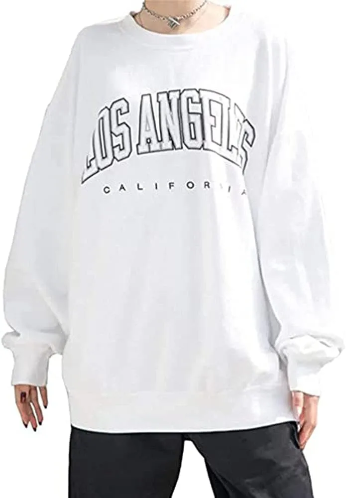 Langwyqu Women's Oversized Sweatshirt Los Angeles California Crewneck Long Sleeve Casual Loose Pullover Tops