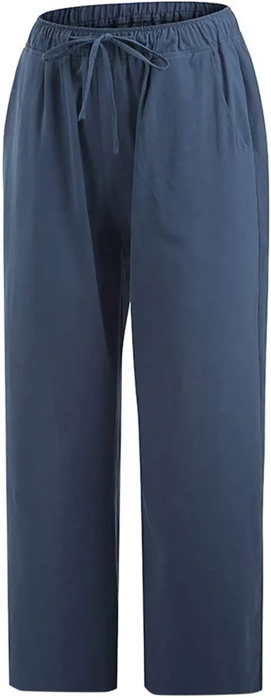 Linen Capris Pants for Women 2025 Summer Casual Loose Comfy Beach Pants Cropped Vacation Outfits with Pockets