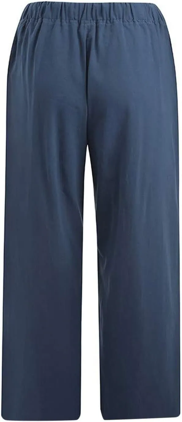 Linen Capris Pants for Women 2025 Summer Casual Loose Comfy Beach Pants Cropped Vacation Outfits with Pockets