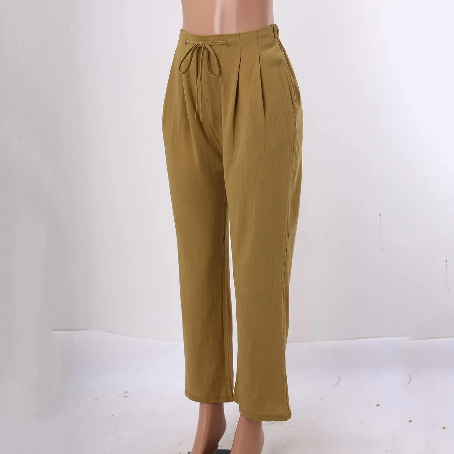 Linen Cotton Pants for Women 2025 High Waist Elastic Straight Leg Lounge Casual Loose Lightweight Beach Trousers