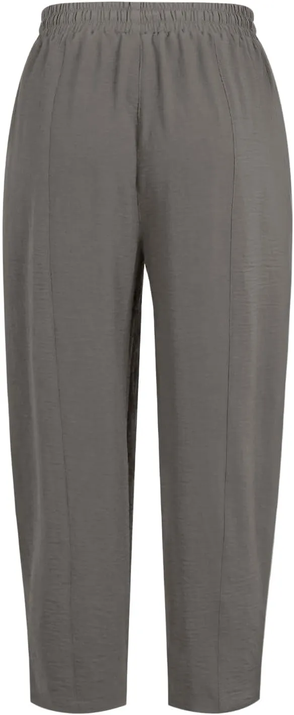 Linen Harem Pants Women Casual Summer High Waisted Beach Pants Baggy Lightweight Cropped Pant with Pockets