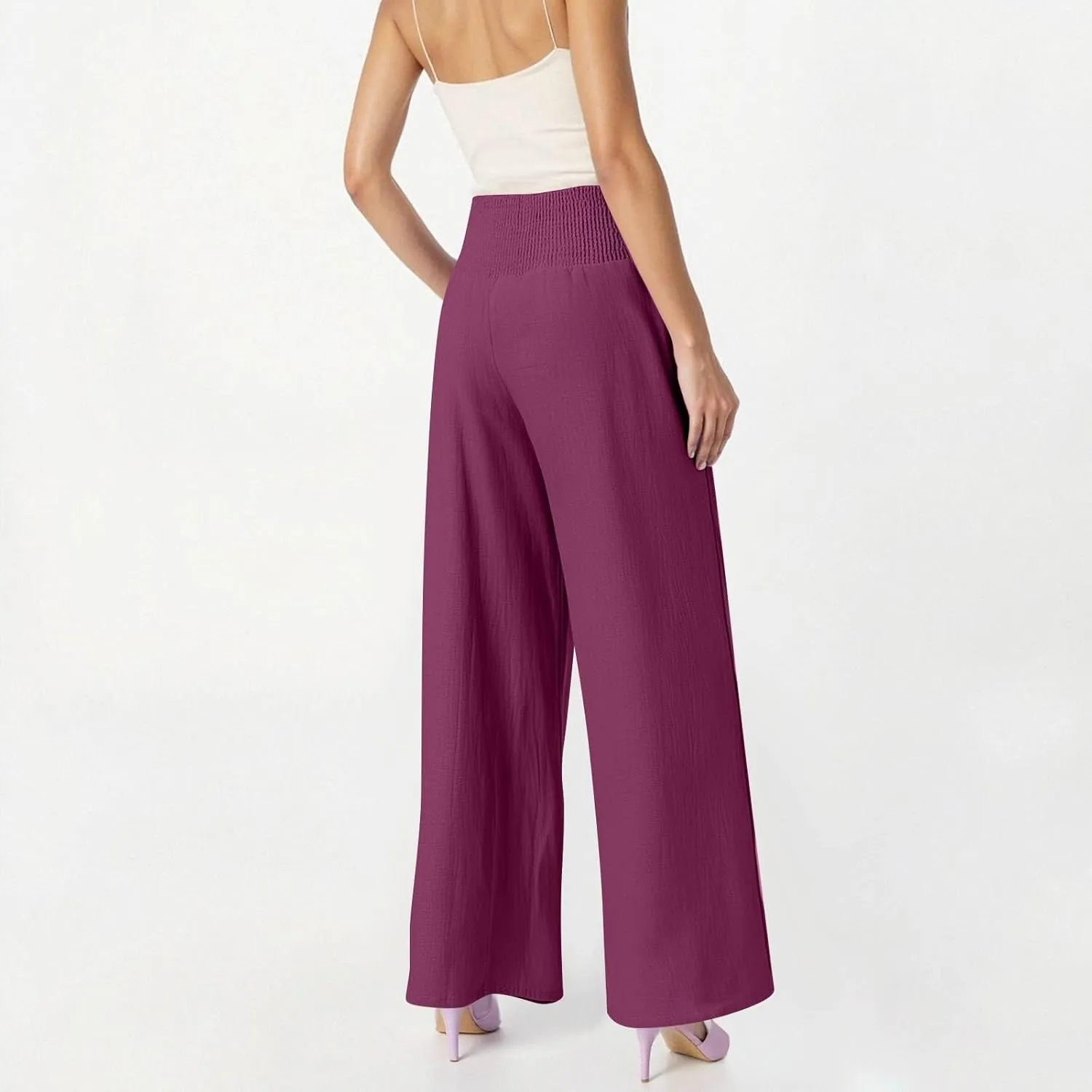 Linen Palazzo Pants for Women Casual Straight Drawstring Beach Loose Linen Outfits Women