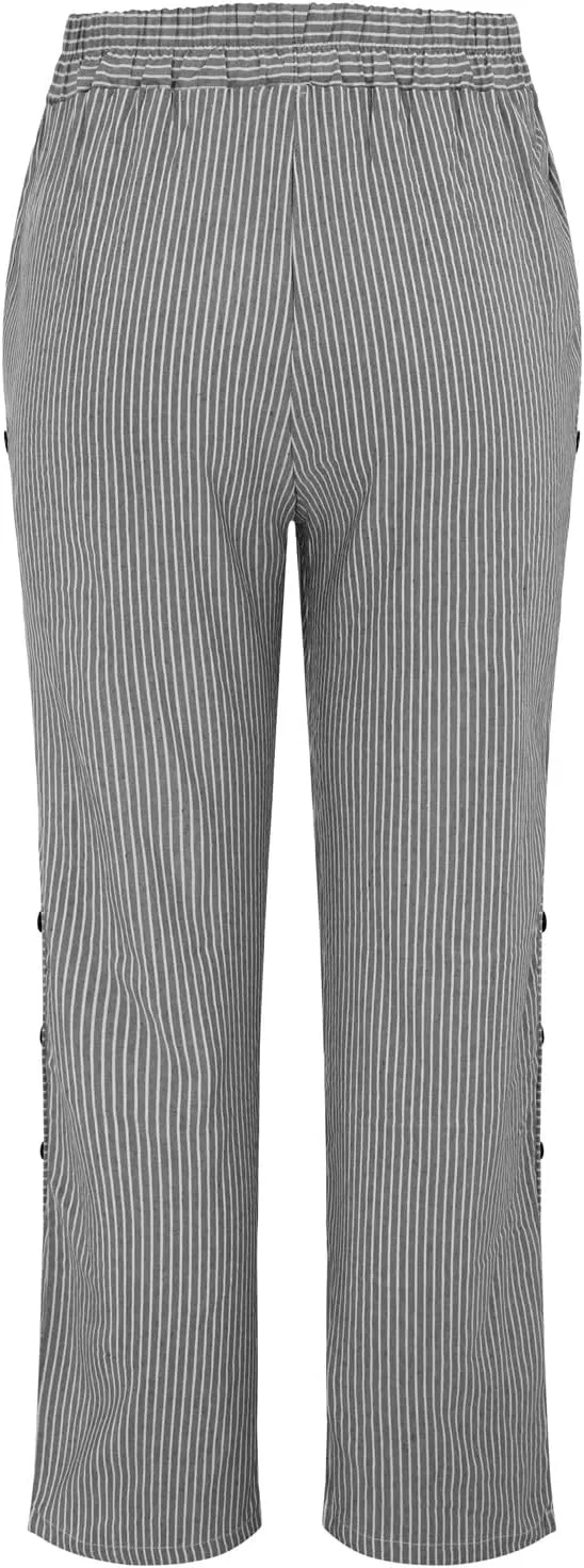 Linen Pants for Women 2025 Trendy Striped Spring Summer Casual Pants High Waist Straight Leg Trousers with Pockets