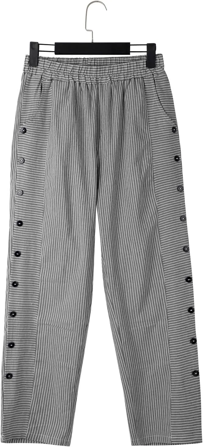 Linen Pants for Women 2025 Trendy Striped Spring Summer Casual Pants High Waist Straight Leg Trousers with Pockets