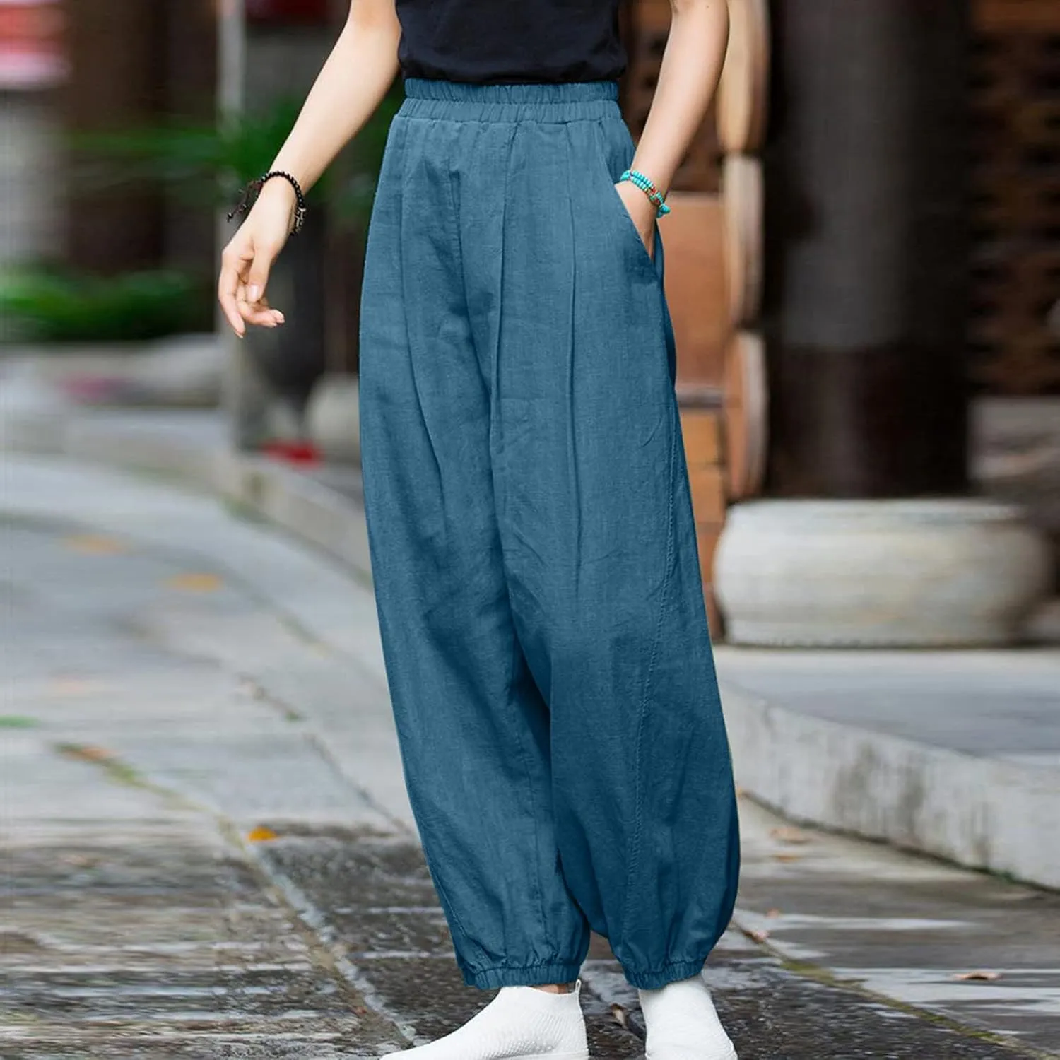 Linen Pants for Women Tall Long Pant Trousers with Pocket Casual Loose Pants Linen Blend Pants Linen Outfit