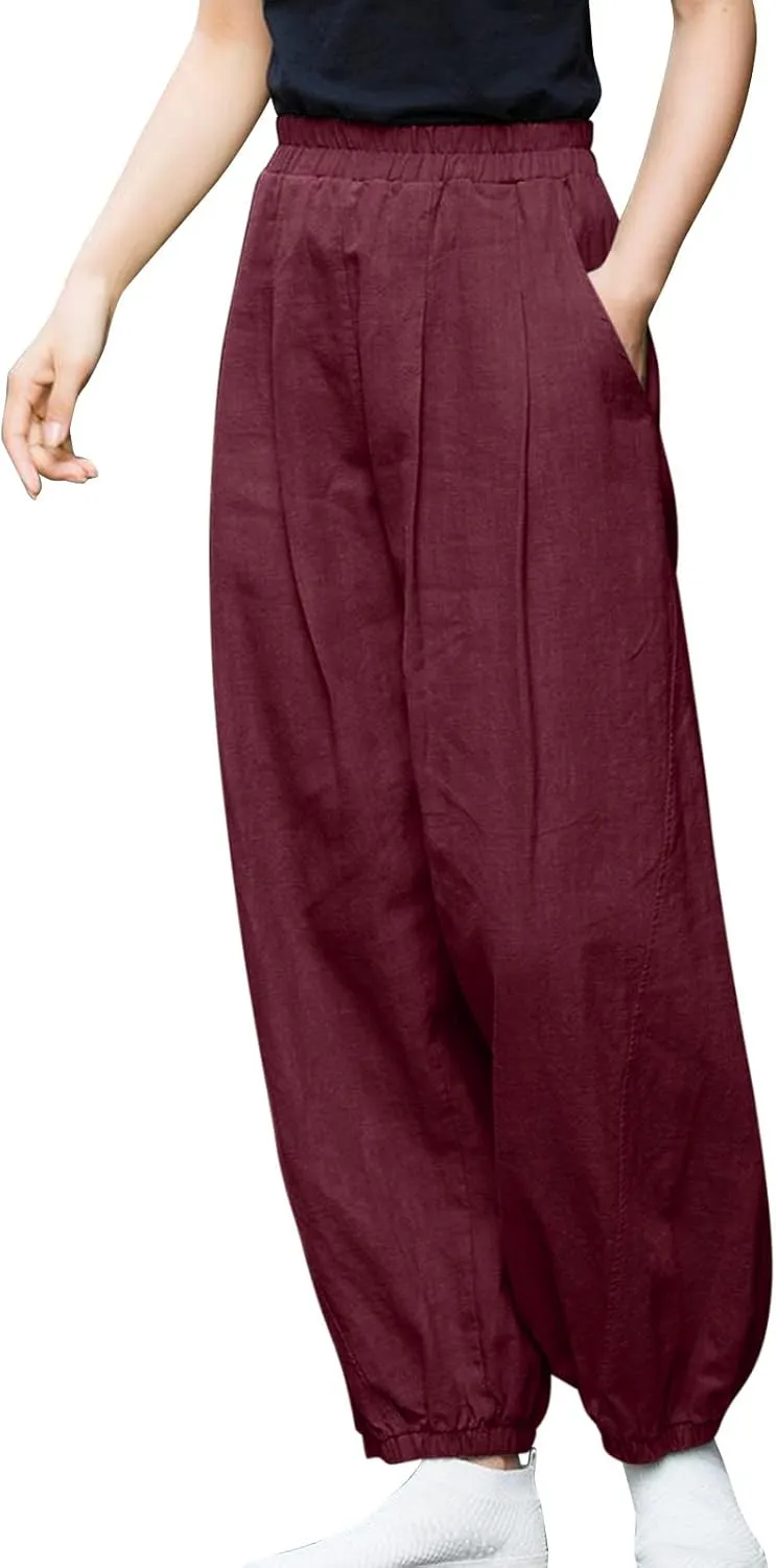Linen Pants for Women Tall Long Pant Trousers with Pocket Casual Loose Pants Linen Blend Pants Linen Outfit