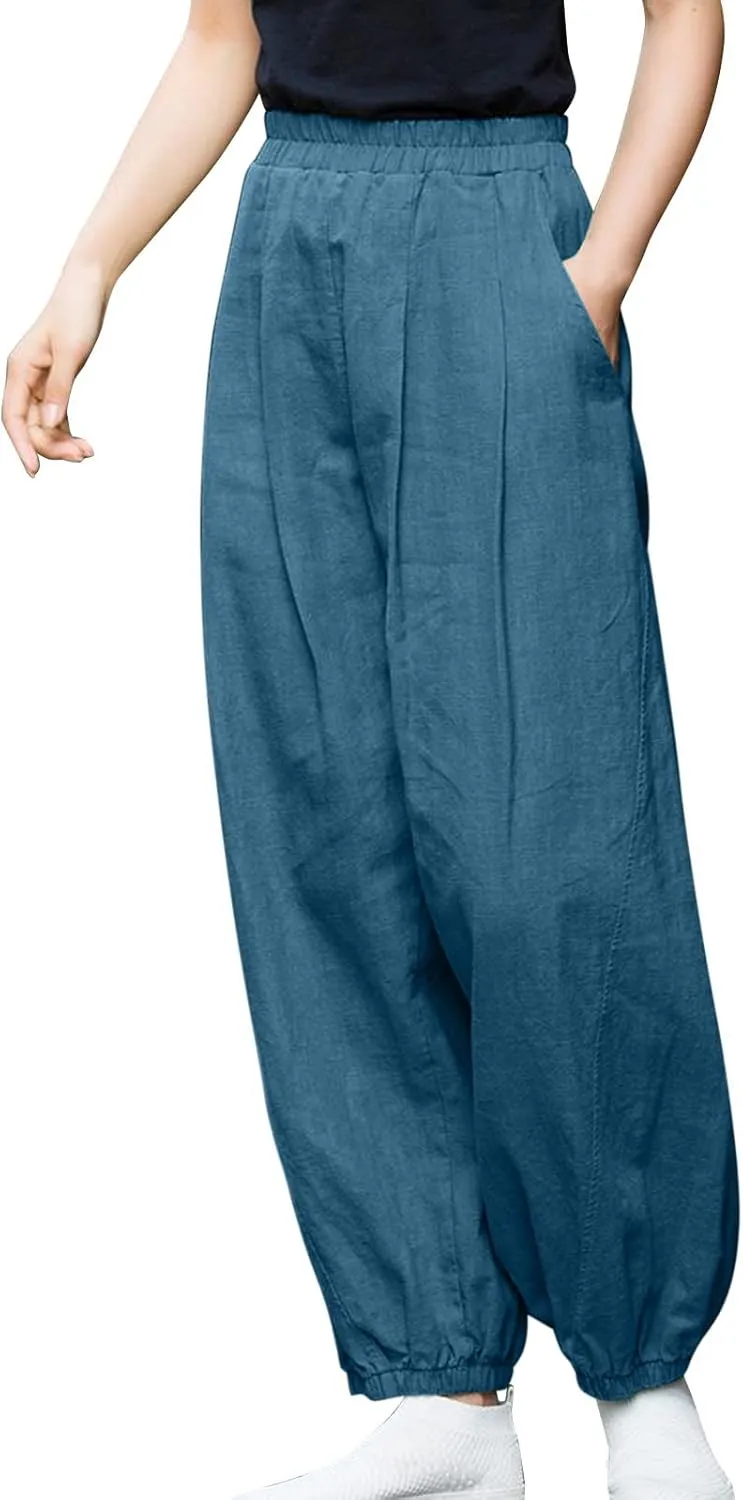Linen Pants for Women Tall Long Pant Trousers with Pocket Casual Loose Pants Linen Blend Pants Linen Outfit