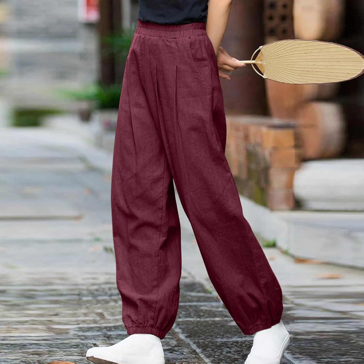 Linen Pants for Women Tall Long Pant Trousers with Pocket Casual Loose Pants Linen Blend Pants Linen Outfit