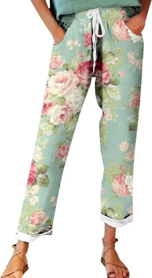 Linen Pants Sets Women Spring Lightweight Pants Women for Summer Loose Pant with String