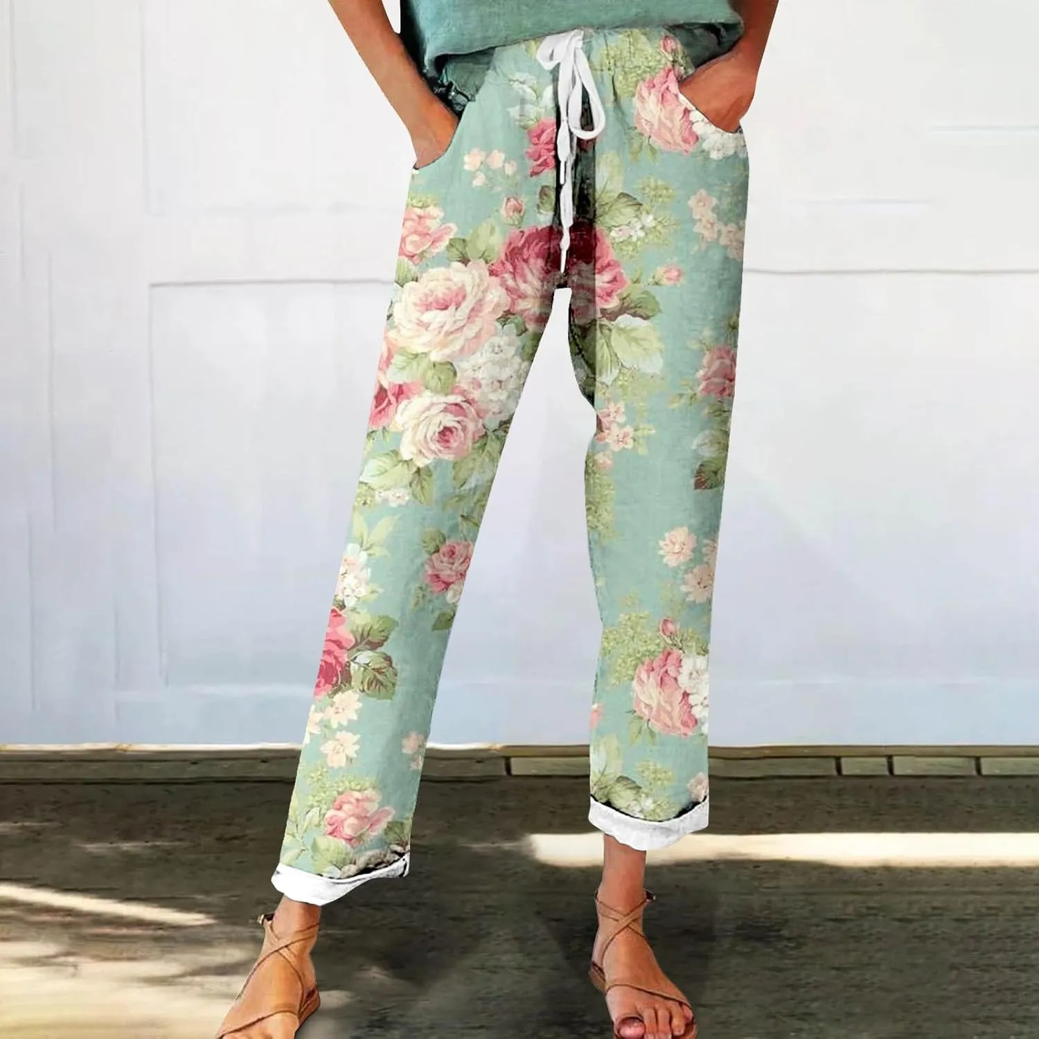 Linen Pants Sets Women Spring Lightweight Pants Women for Summer Loose Pant with String