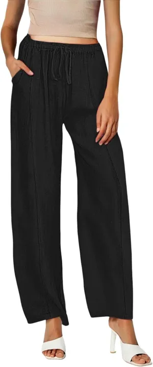 Linen Pants Women Color Trouser Pant Cotton Blend Drawstring Elastic Waist Pocket 2025 Beach Travel Vacation Outfits
