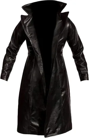LP-FACON Mens The Costume Black Leather Trench Coat