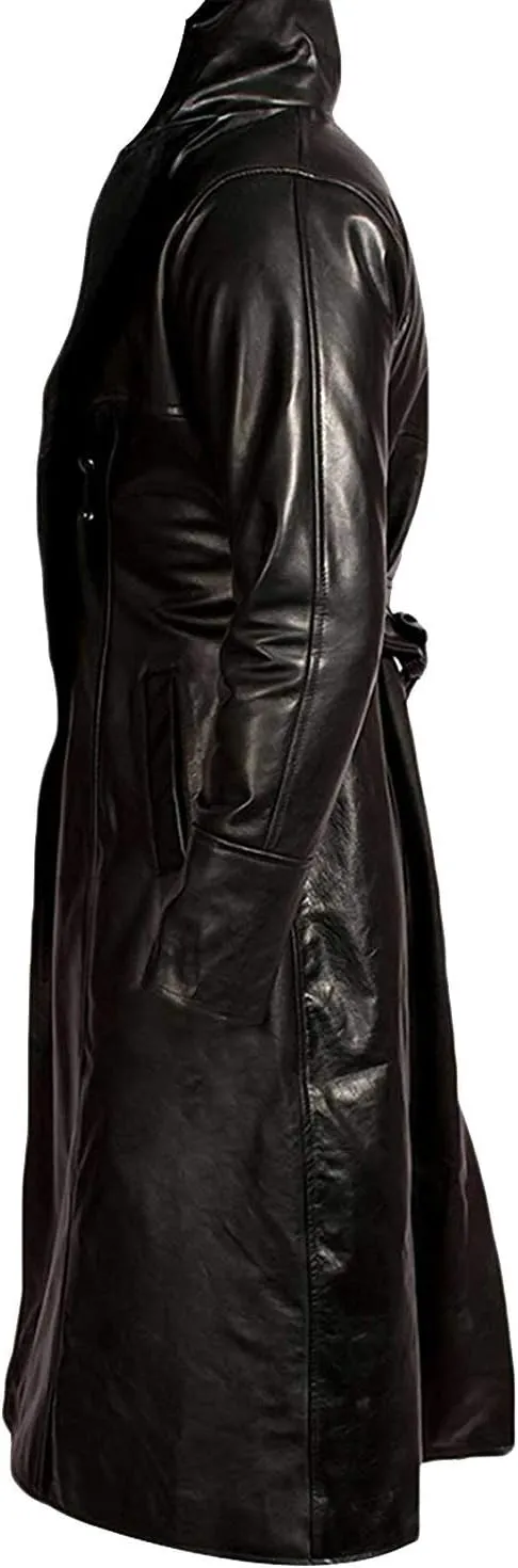 LP-FACON Mens The Costume Black Leather Trench Coat