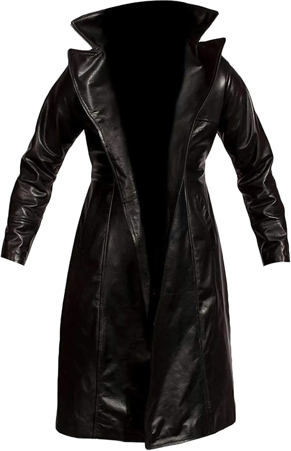 LP-FACON Mens The Costume Black Leather Trench Coat