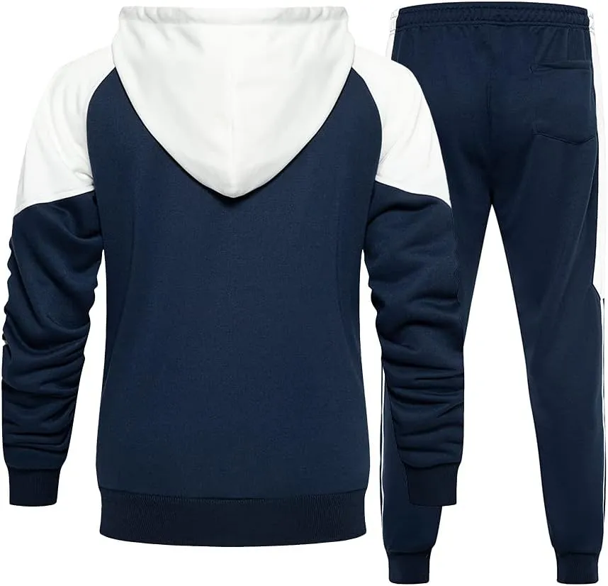 MANTORS Men's Hooded Athletic Tracksuit Casual 2 Pieces Suits Color Block Hoodies and Sweatpants Set