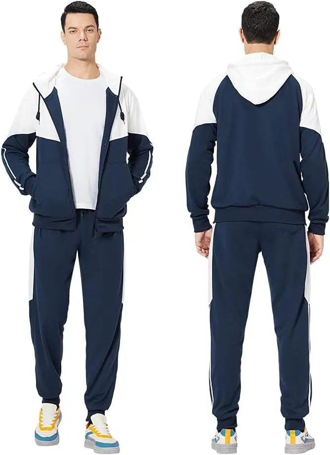 MANTORS Men's Hooded Athletic Tracksuit Casual 2 Pieces Suits Color Block Hoodies and Sweatpants Set