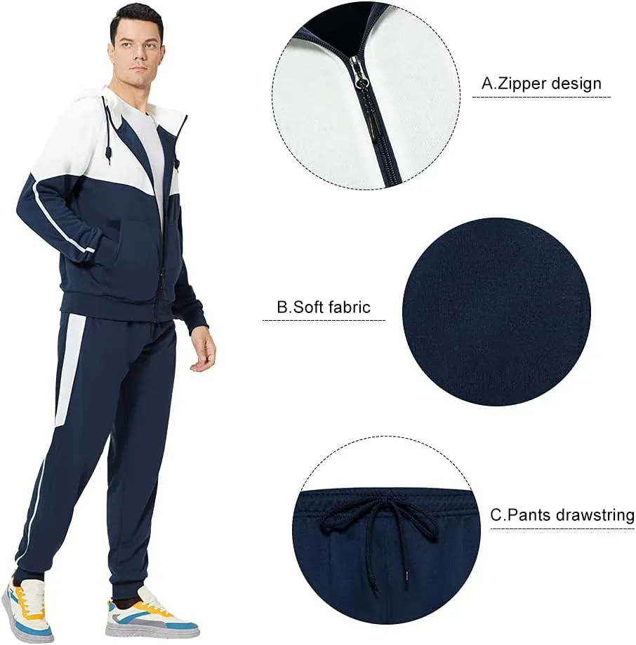 MANTORS Men's Hooded Athletic Tracksuit Casual 2 Pieces Suits Color Block Hoodies and Sweatpants Set