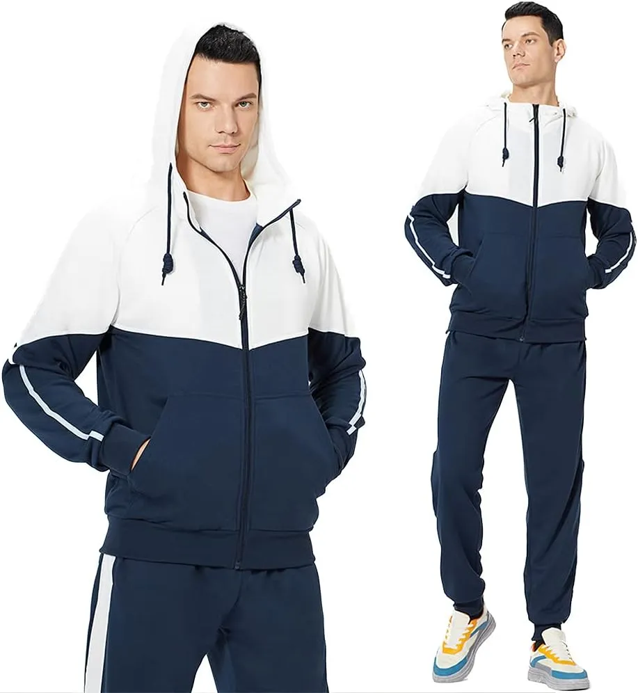 MANTORS Men's Hooded Athletic Tracksuit Casual 2 Pieces Suits Color Block Hoodies and Sweatpants Set
