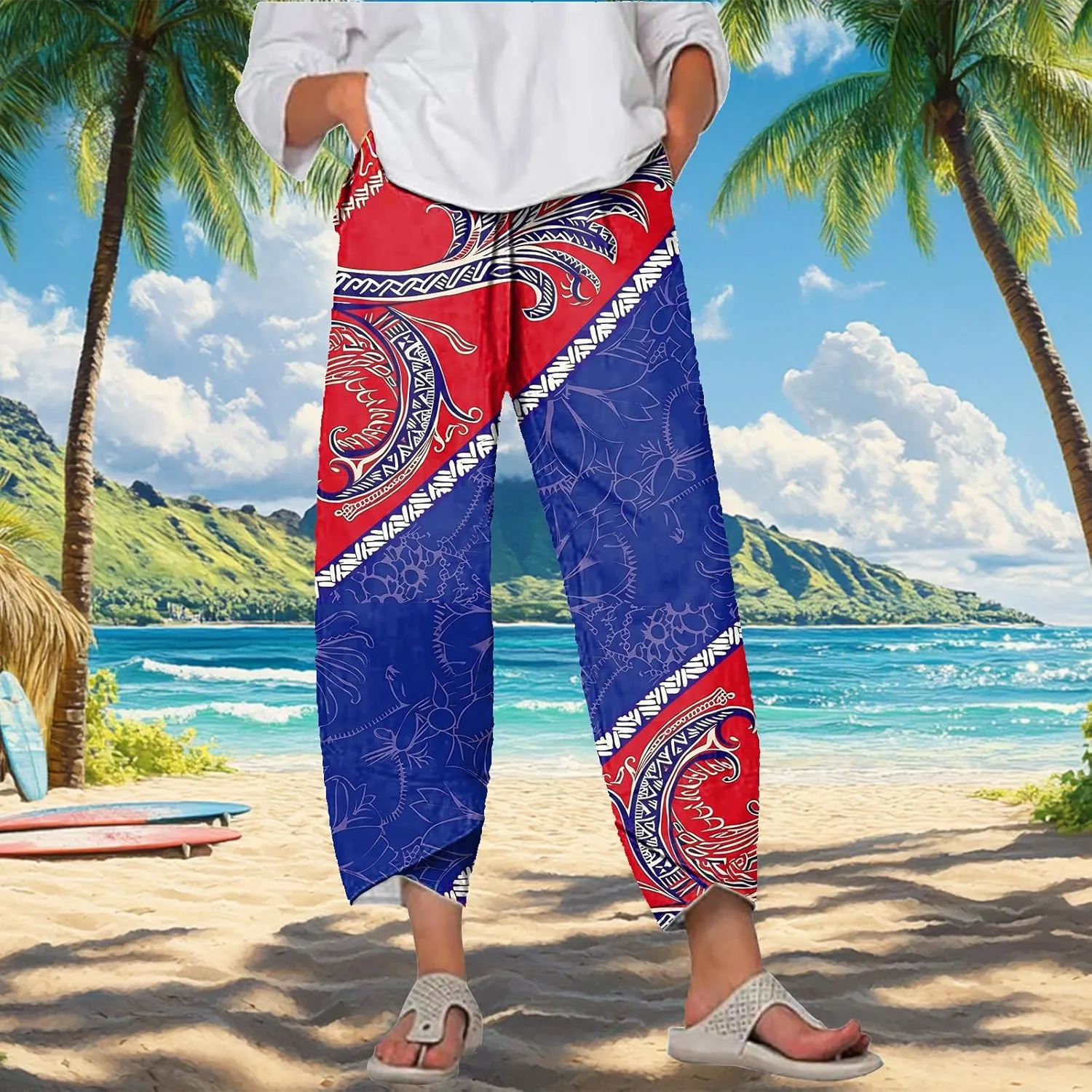 MARSVOVO Capri Pants for Women Summer Fashion Patchwork Cropped Comfy Wide Leg Baggy Trouser Palazzo Pants with Pockets