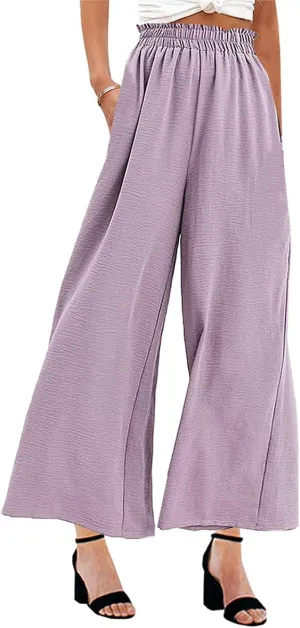 MAYFASEY Women's High Waist Wide Leg Long Palazzo Pants Casual Lounge Pants Flowy Trousers with Pockets