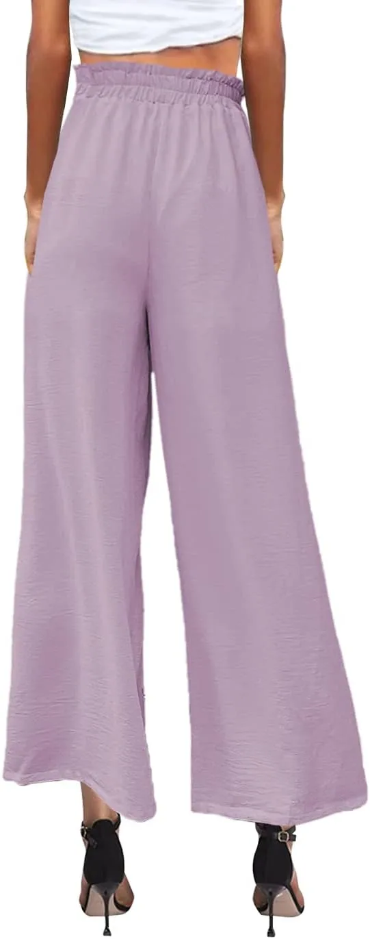 MAYFASEY Women's High Waist Wide Leg Long Palazzo Pants Casual Lounge Pants Flowy Trousers with Pockets