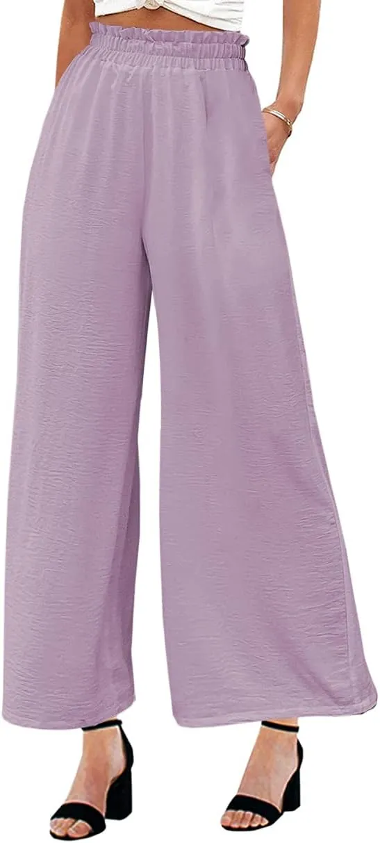 MAYFASEY Women's High Waist Wide Leg Long Palazzo Pants Casual Lounge Pants Flowy Trousers with Pockets