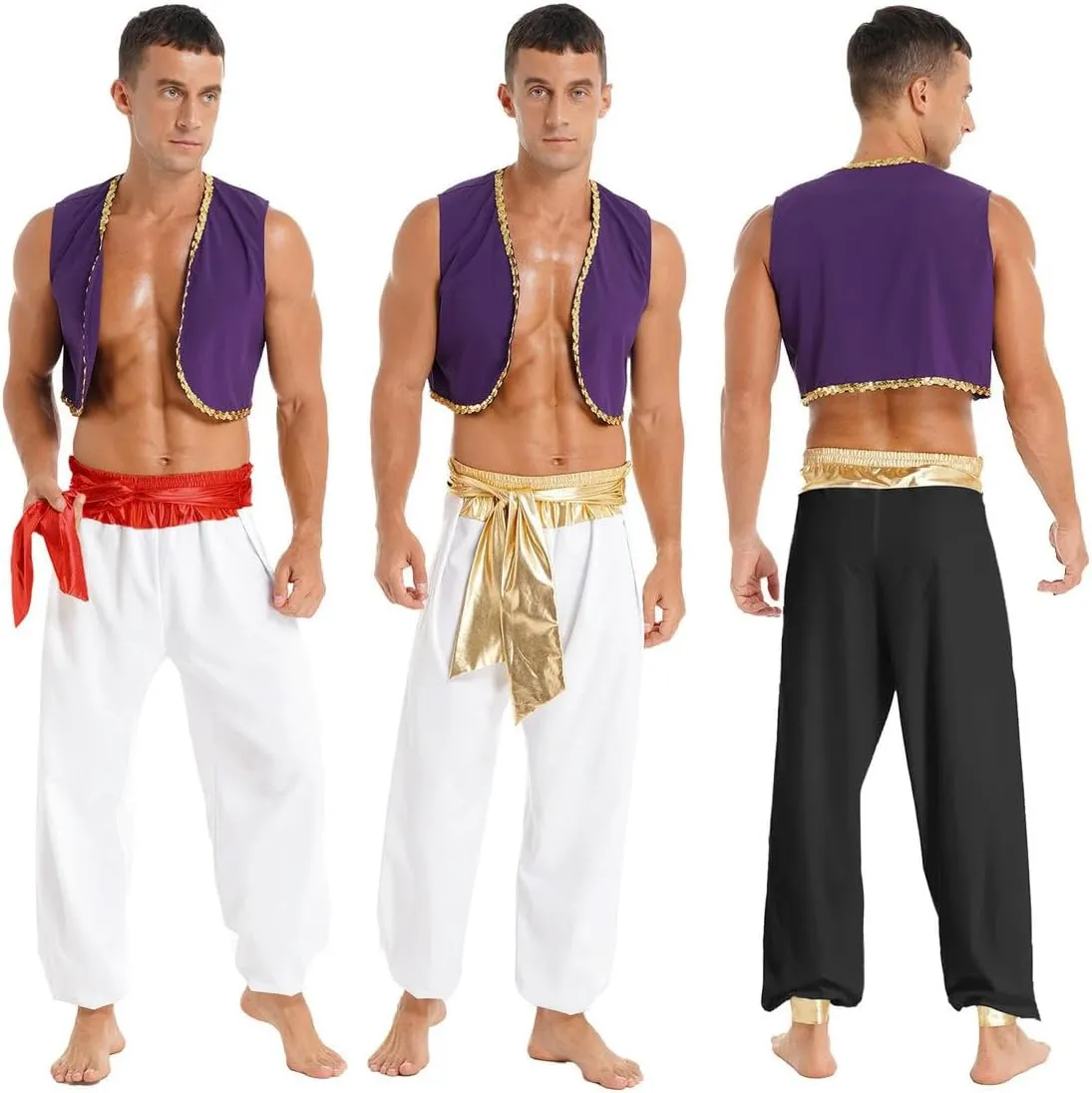 Men Arabian Cosplay Dress Up Waistcoat Top Harem Pants Suit Halloween Theme Party Carnival Dancewear