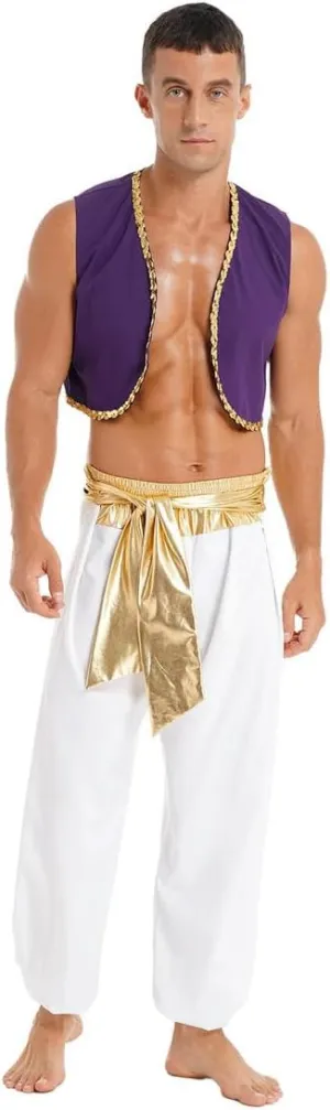 Men Arabian Cosplay Dress Up Waistcoat Top Harem Pants Suit Halloween Theme Party Carnival Dancewear