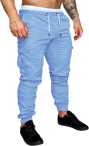 Mens 2023 Fashion Joggers Drawstring Waist Pants Sport Sweatpants Work Sports Loose Fit Hiking Trousers with Pockets
