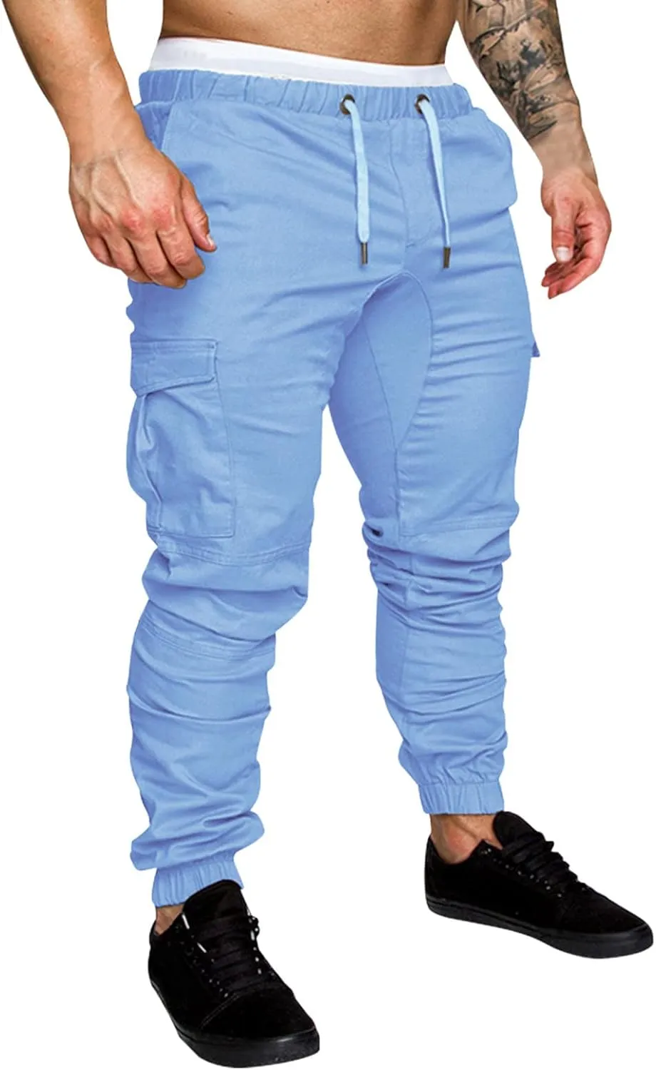 Mens 2023 Fashion Joggers Drawstring Waist Pants Sport Sweatpants Work Sports Loose Fit Hiking Trousers with Pockets