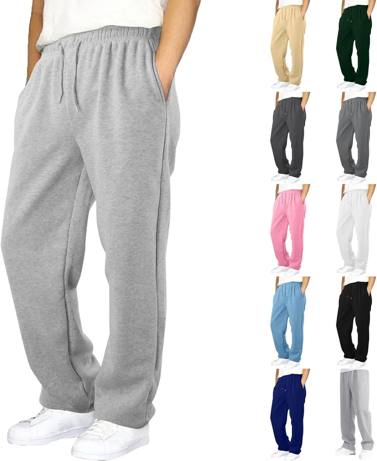 Men's Baggy Sweatpants, Fleece Straight Leg Jogger, Workout Casual Pant Loose Athletic Trousers Elastic Waist Pockets
