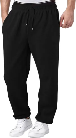 Men's Baggy Sweatpants, Fleece Straight Leg Jogger, Workout Casual Pant Loose Athletic Trousers Elastic Waist Pockets