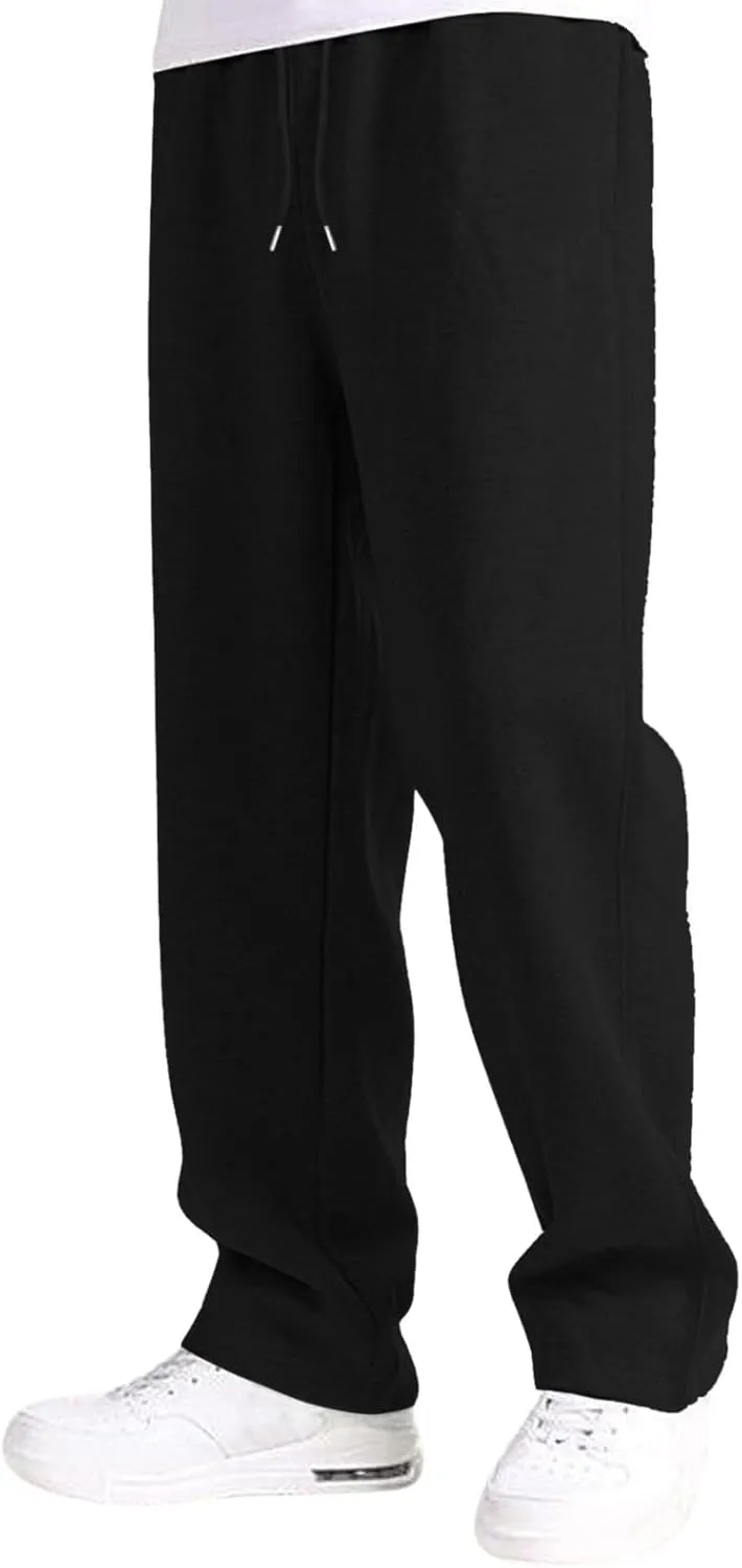 Men's Baggy Sweatpants, Fleece Straight Leg Jogger, Workout Casual Pant Loose Athletic Trousers Elastic Waist Pockets