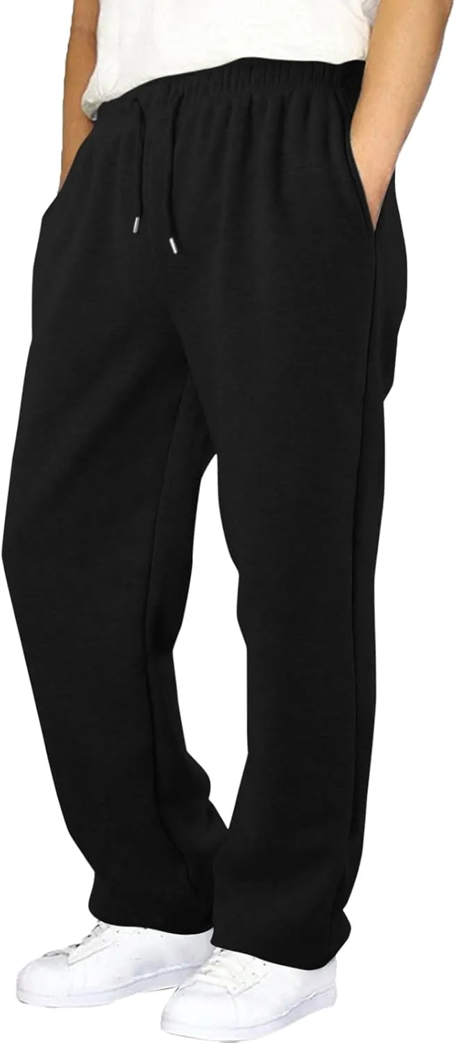 Men's Baggy Sweatpants, Fleece Straight Leg Jogger, Workout Casual Pant Loose Athletic Trousers Elastic Waist Pockets