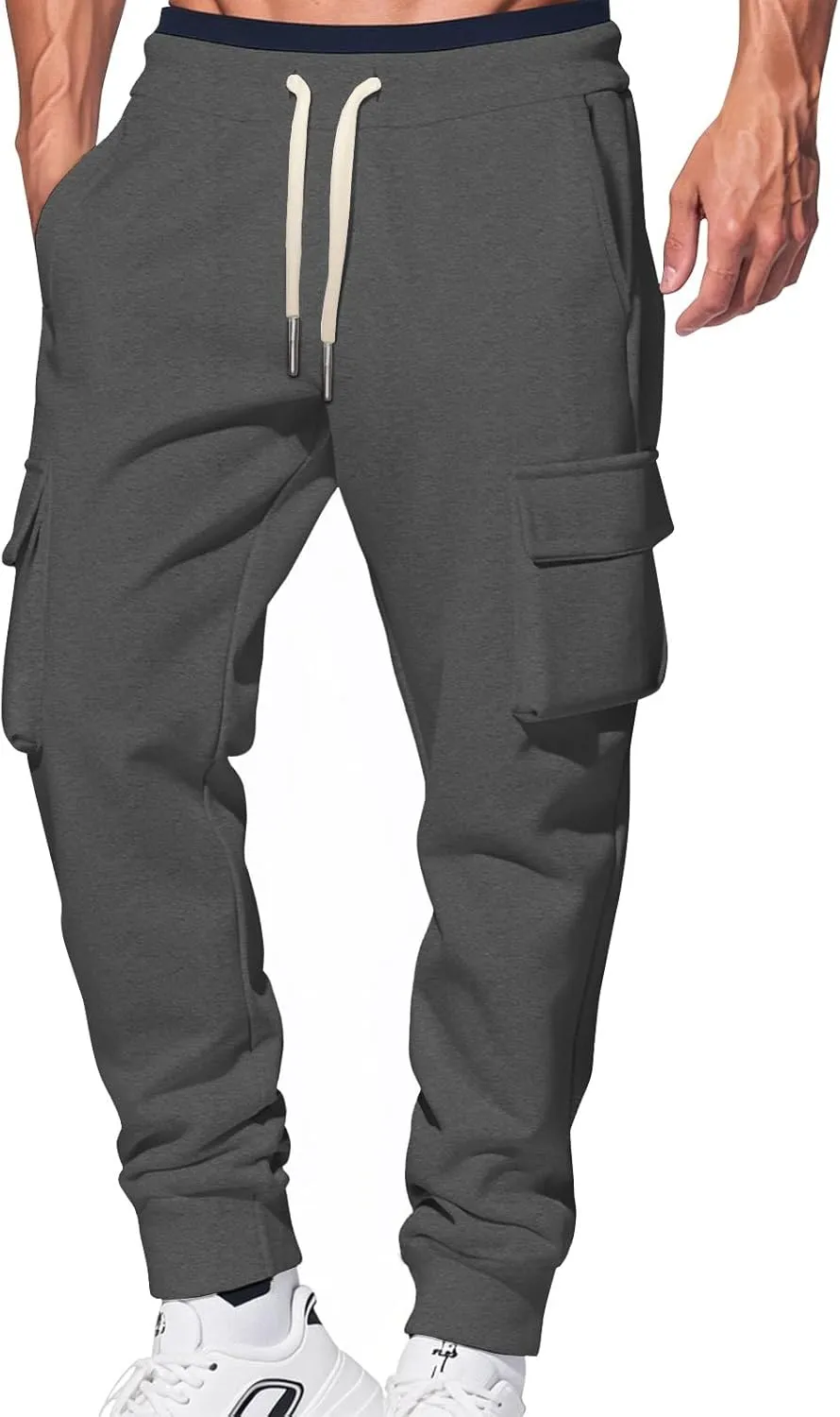Men's Cargo Pants Workout Joggers Stretch Sweatpants Drawstring Tactical Pants with Multi Pockets Hiking
