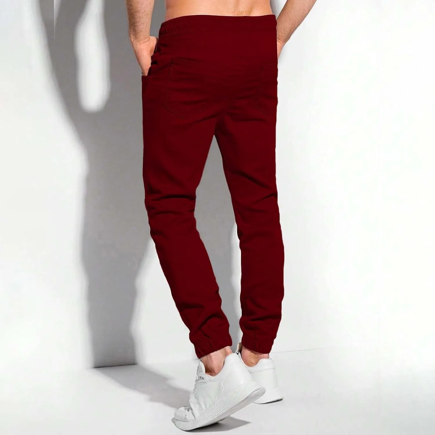 Mens Casual Chino Pants Elastic Waist Solid Color Classic Slim Fit Stretch Work Pants Fashion Sport Business Office Trousers