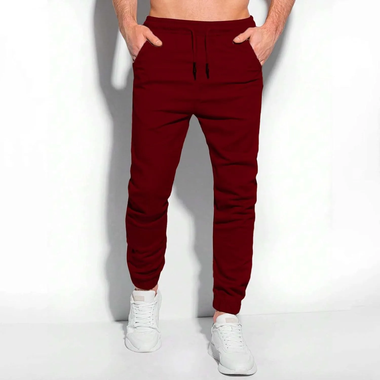Mens Casual Chino Pants Elastic Waist Solid Color Classic Slim Fit Stretch Work Pants Fashion Sport Business Office Trousers