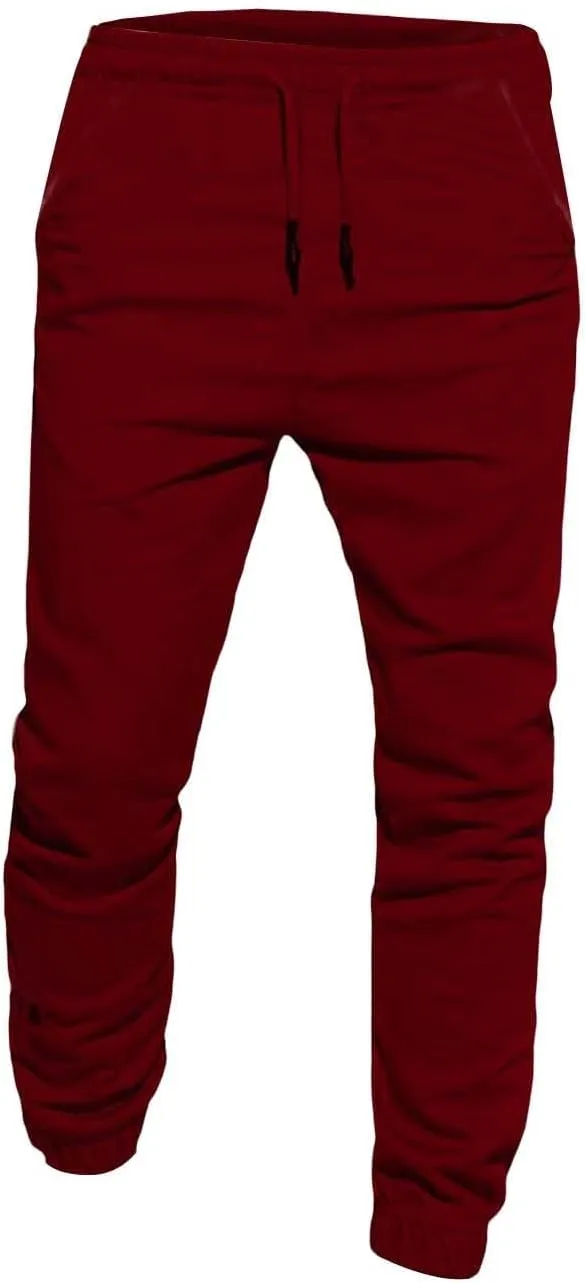 Mens Casual Chino Pants Elastic Waist Solid Color Classic Slim Fit Stretch Work Pants Fashion Sport Business Office Trousers