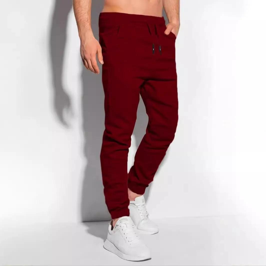 Mens Casual Chino Pants Elastic Waist Solid Color Classic Slim Fit Stretch Work Pants Fashion Sport Business Office Trousers