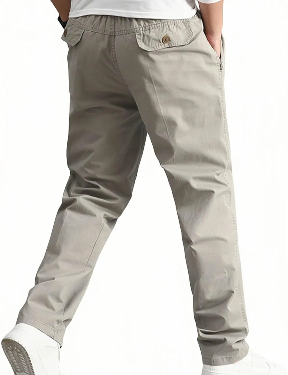 Men's Casual Pants Heavy Cotton Slim Fit Long Pants Stretch Waist Drawstring Athletic Work Pants Fall Trousers 2024